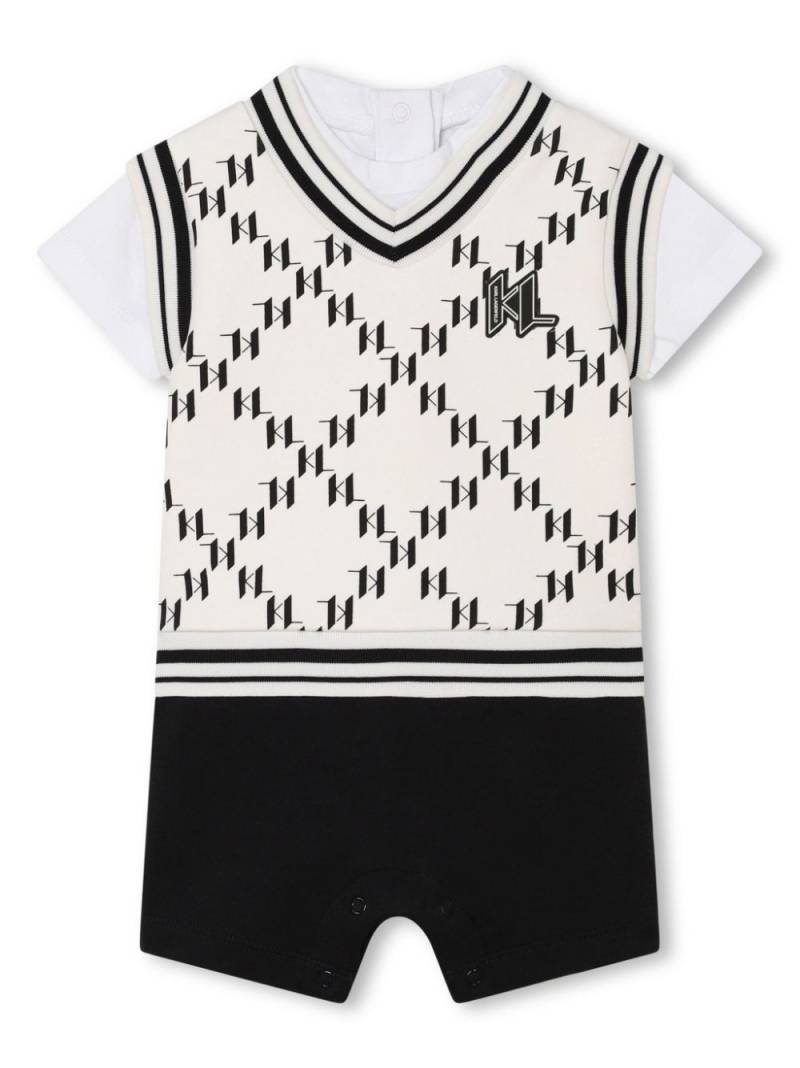 Karl Lagerfeld Kids monogram-pattern layered romper - Neutrals von Karl Lagerfeld Kids