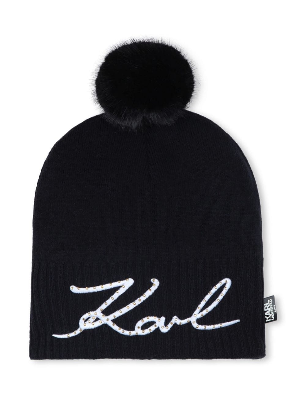 Karl Lagerfeld Kids sequin-logo pompom beanie - Black von Karl Lagerfeld Kids