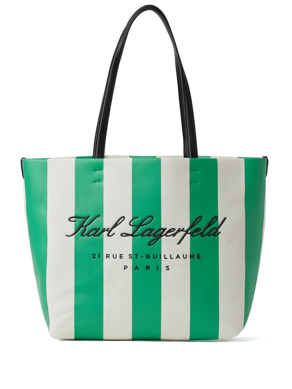 Karl Lagerfeld Hotel Karl striped canvas beach bag - Green von Karl Lagerfeld