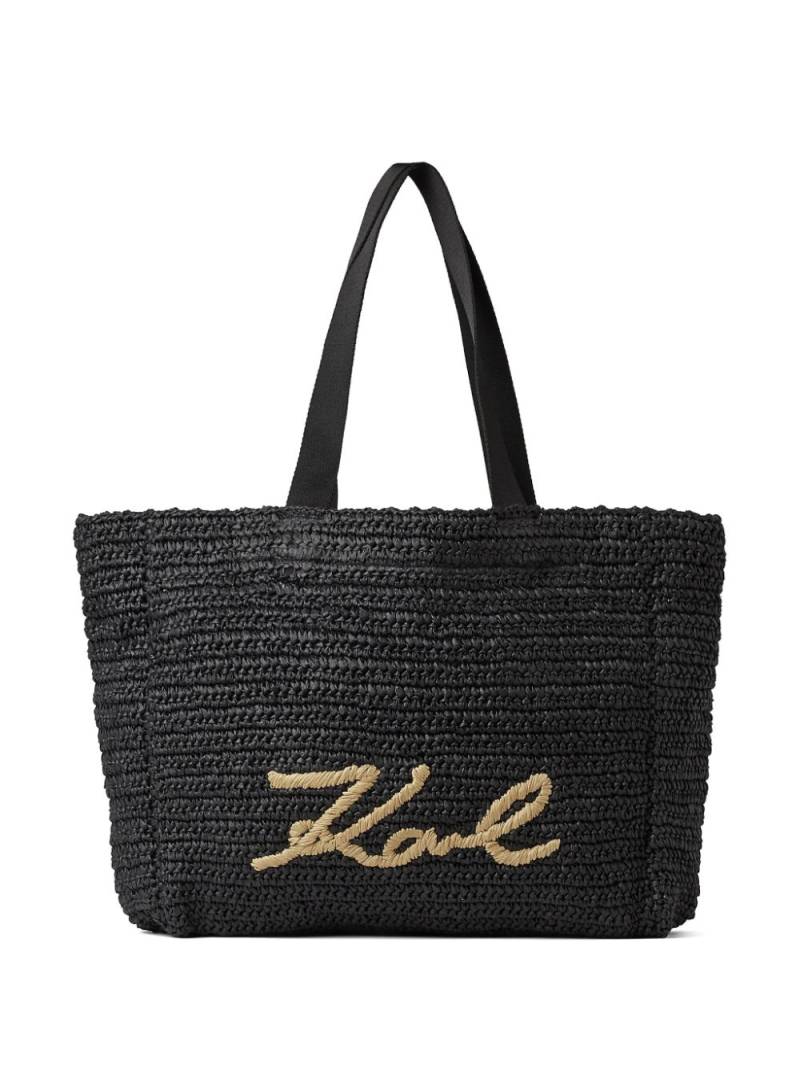 Karl Lagerfeld Signature raffia beach bag - Black von Karl Lagerfeld