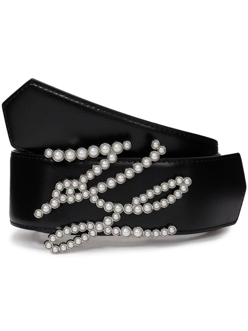 Karl Lagerfeld Autograph faux-pearl-buckle belt - Black von Karl Lagerfeld