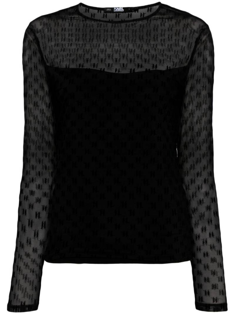 Karl Lagerfeld monogram-mesh T-shirt - Black von Karl Lagerfeld