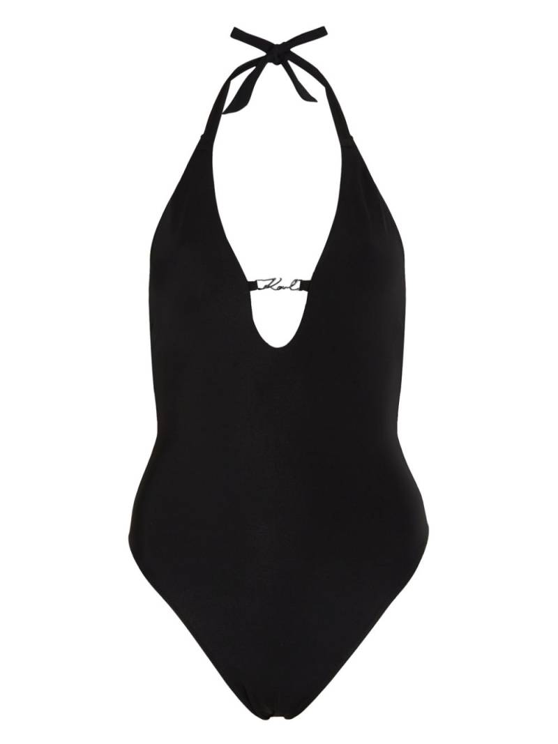 Karl Lagerfeld Signature glitter-embellished swimsuit - Black von Karl Lagerfeld