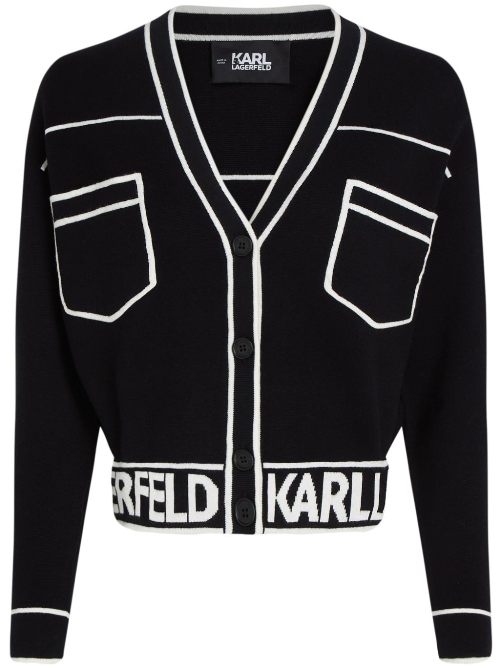 Karl Lagerfeld logo-intarsia cropped cardigan - Black von Karl Lagerfeld