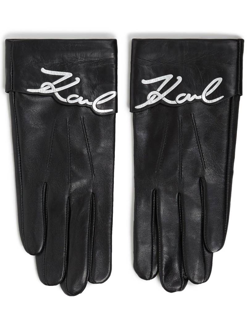 Karl Lagerfeld Signature leather gloves - Black von Karl Lagerfeld