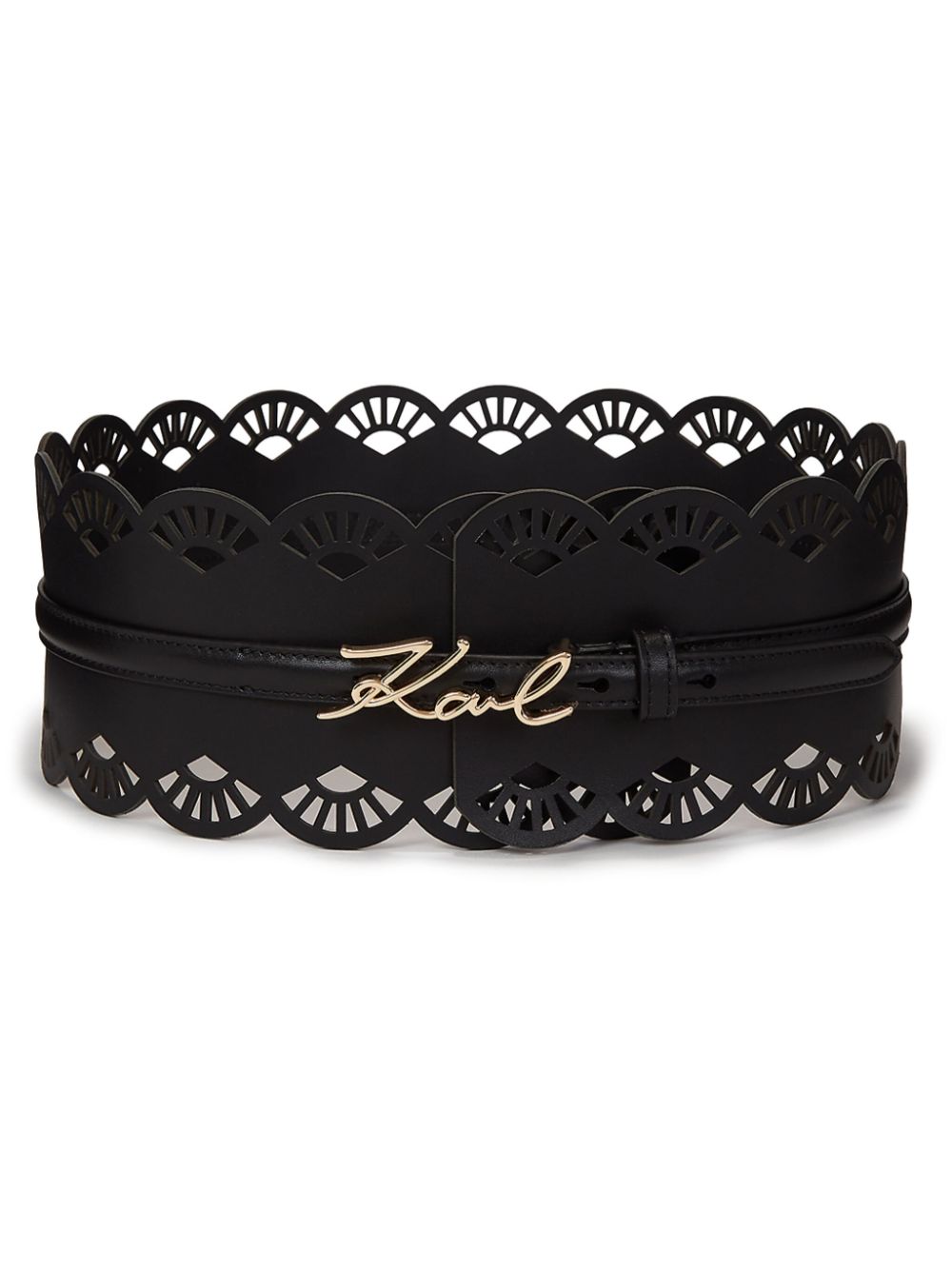 Karl Lagerfeld Signature Fan wide leather belt - Black von Karl Lagerfeld