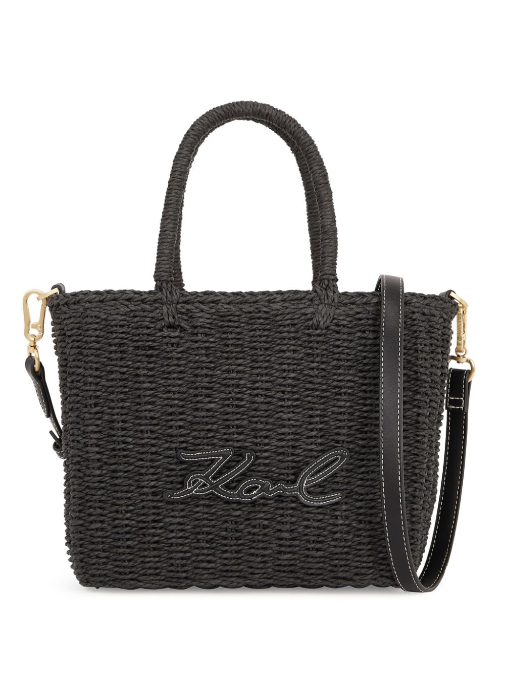 Karl Lagerfeld Signature raffia beach tote bag - Black von Karl Lagerfeld