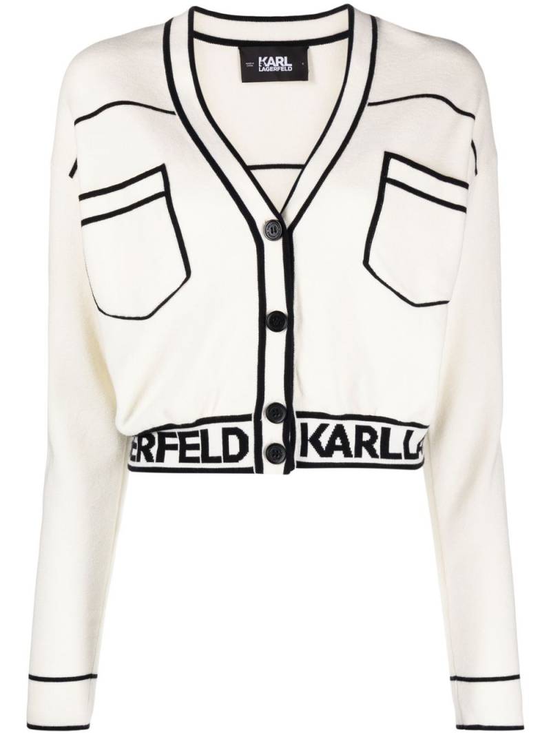 Karl Lagerfeld V-neck logo-band cardigan - White von Karl Lagerfeld