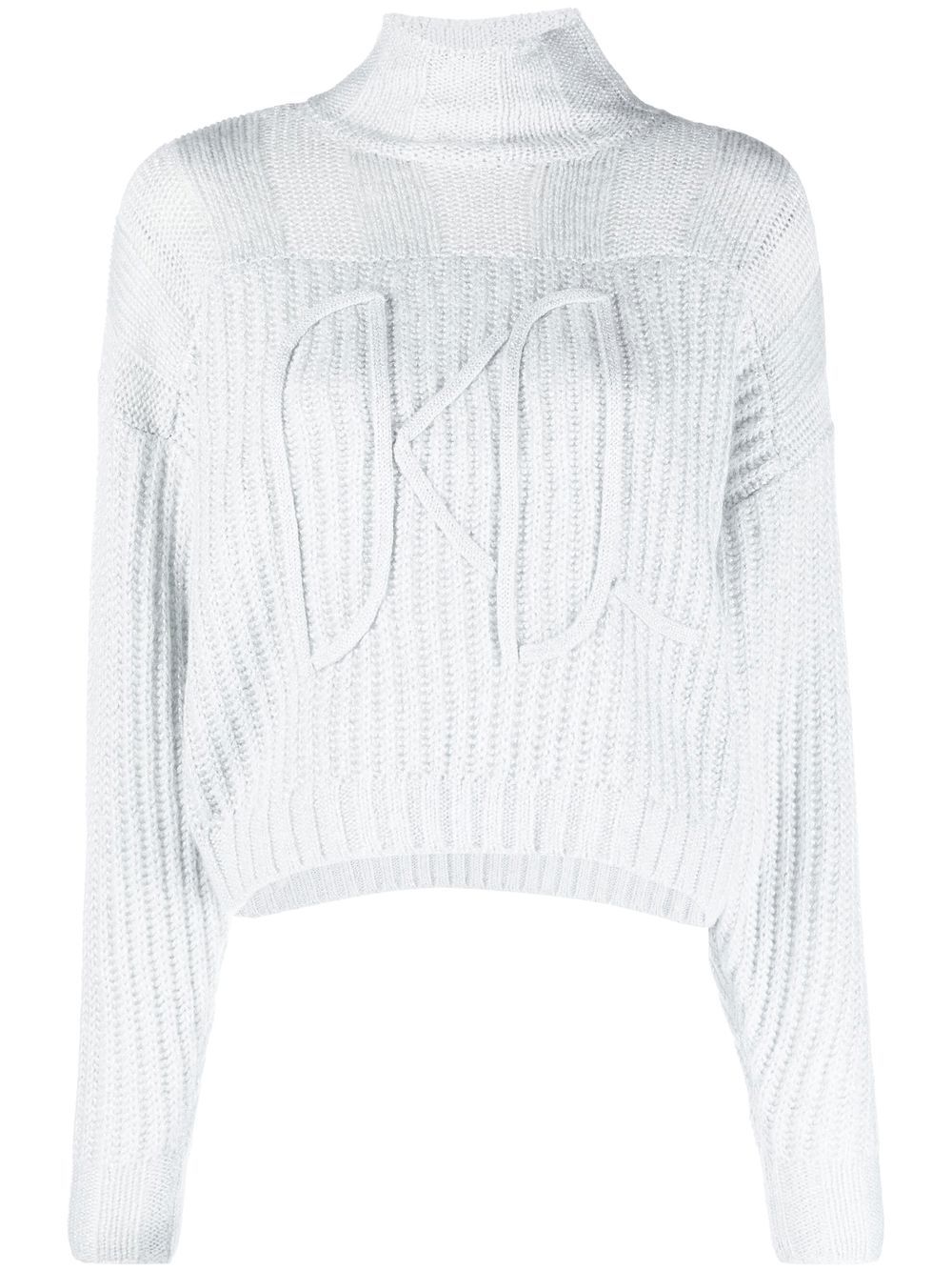 Karl Lagerfeld appliqué-logo chunky-knit jumper - Silver von Karl Lagerfeld