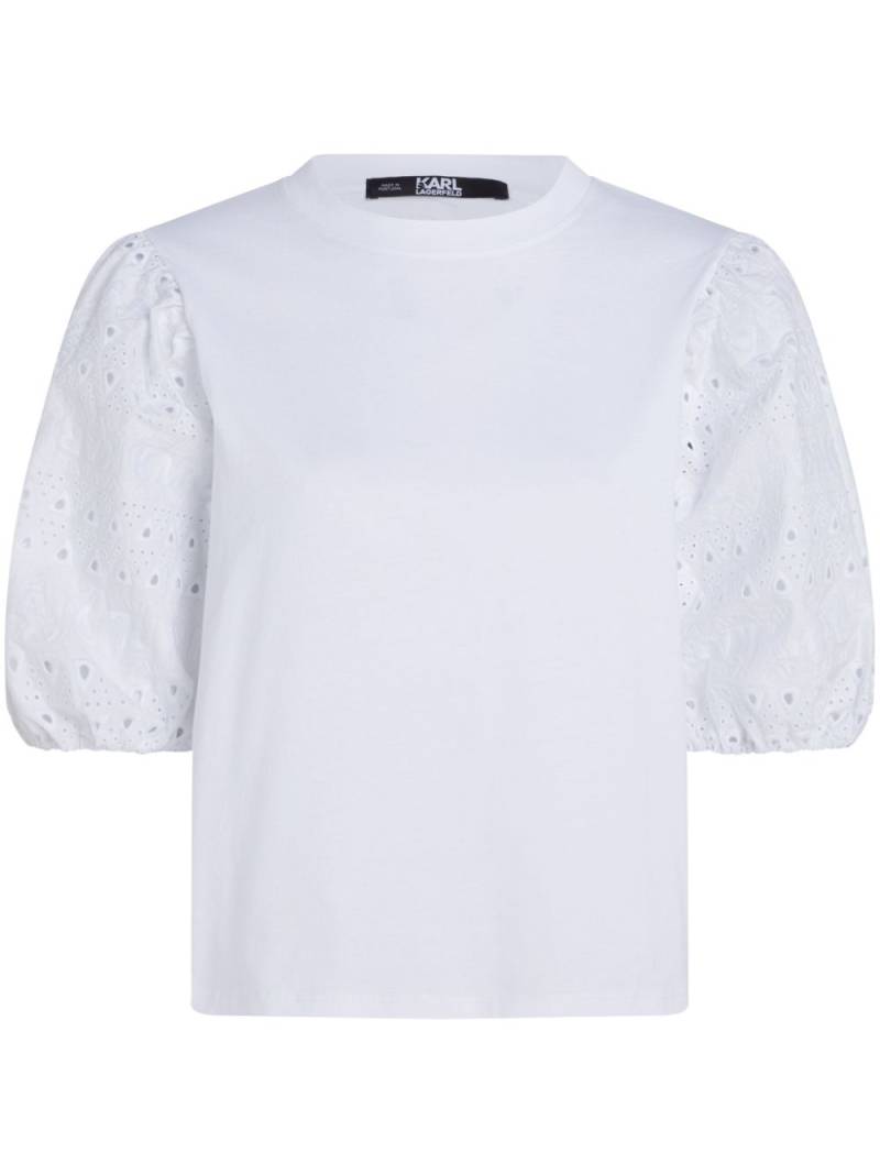 Karl Lagerfeld broderie-anglaise cotton T-shirt - White von Karl Lagerfeld