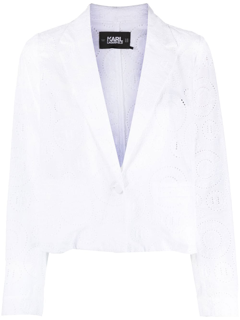 Karl Lagerfeld broderie anglaise cropped blazer - White von Karl Lagerfeld