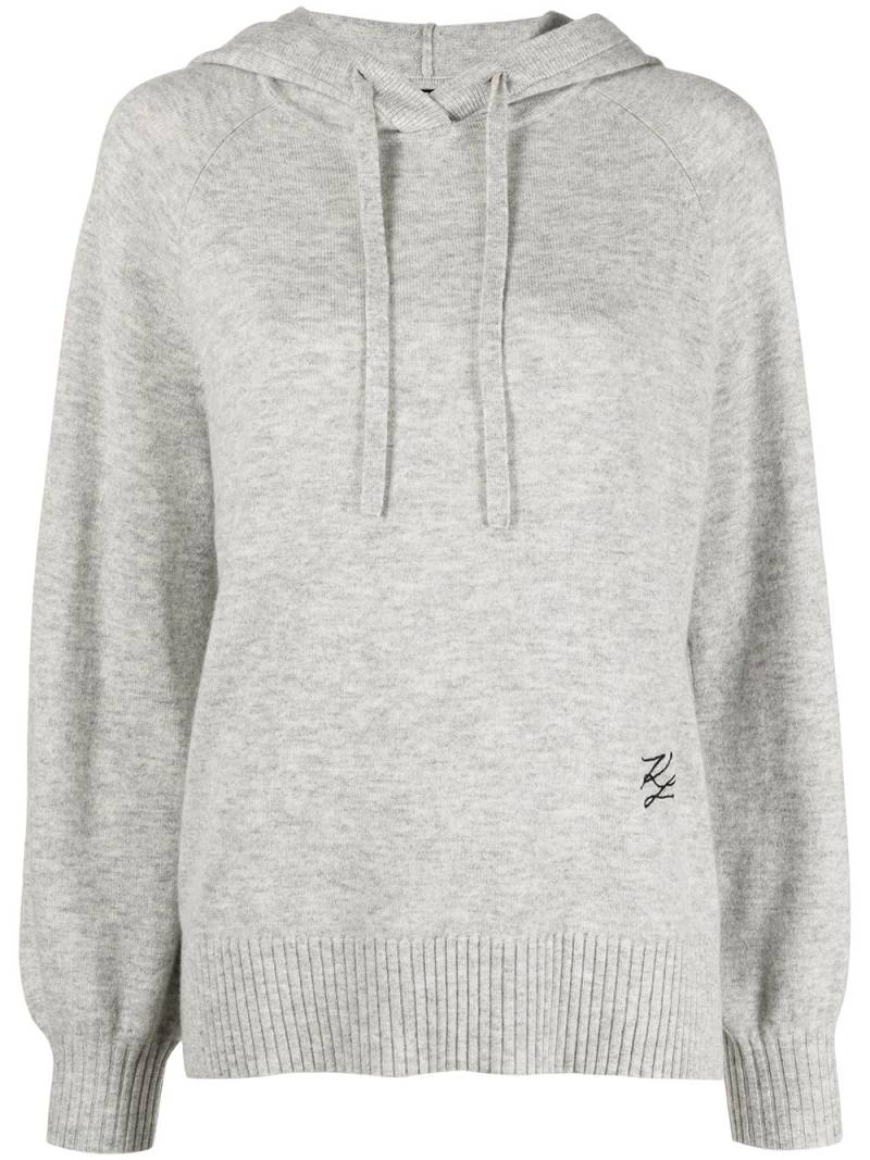 Karl Lagerfeld embroidered logo knitted hoodie - Grey von Karl Lagerfeld