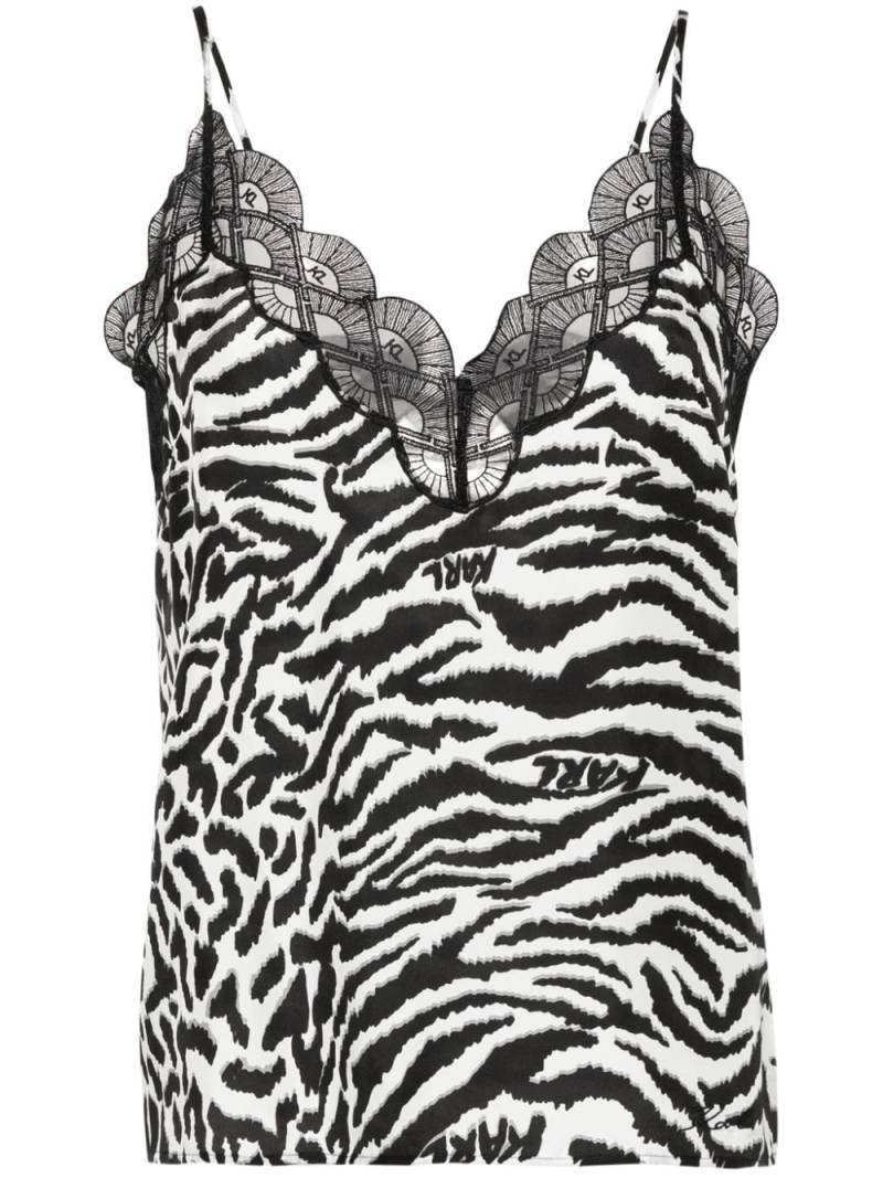 Karl Lagerfeld fan-lace zebra-print top - Black von Karl Lagerfeld