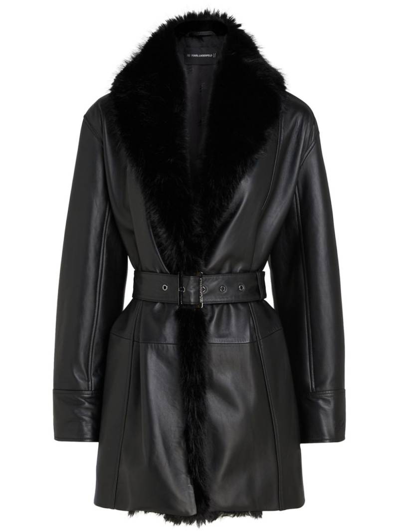 Karl Lagerfeld KL Studio faux-fur collar leather coat - Black von Karl Lagerfeld