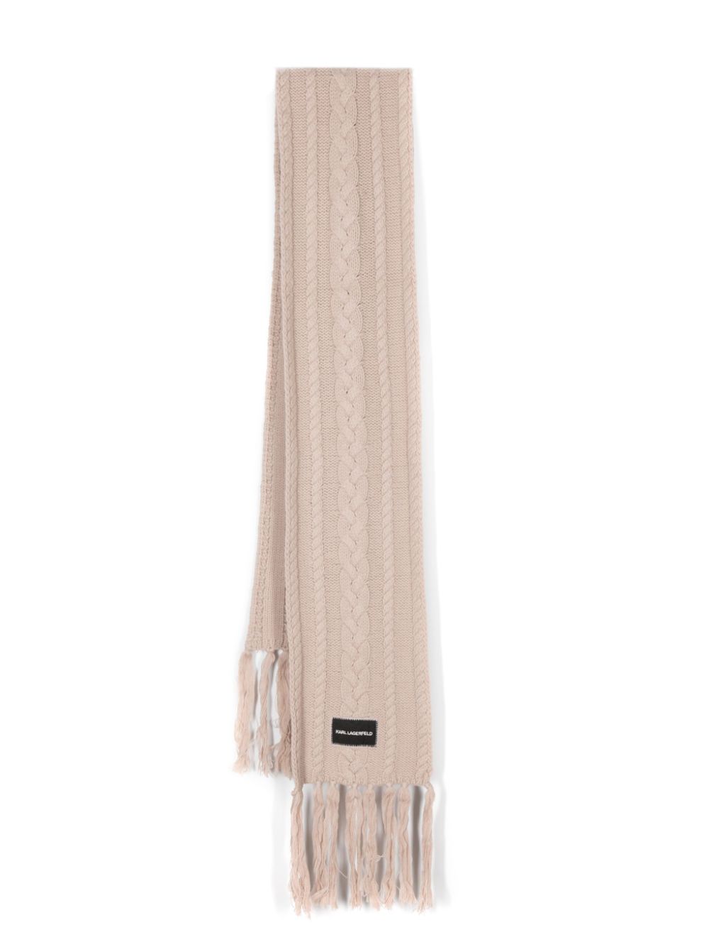 Karl Lagerfeld logo-appliqué cable-knit scarf - Neutrals von Karl Lagerfeld