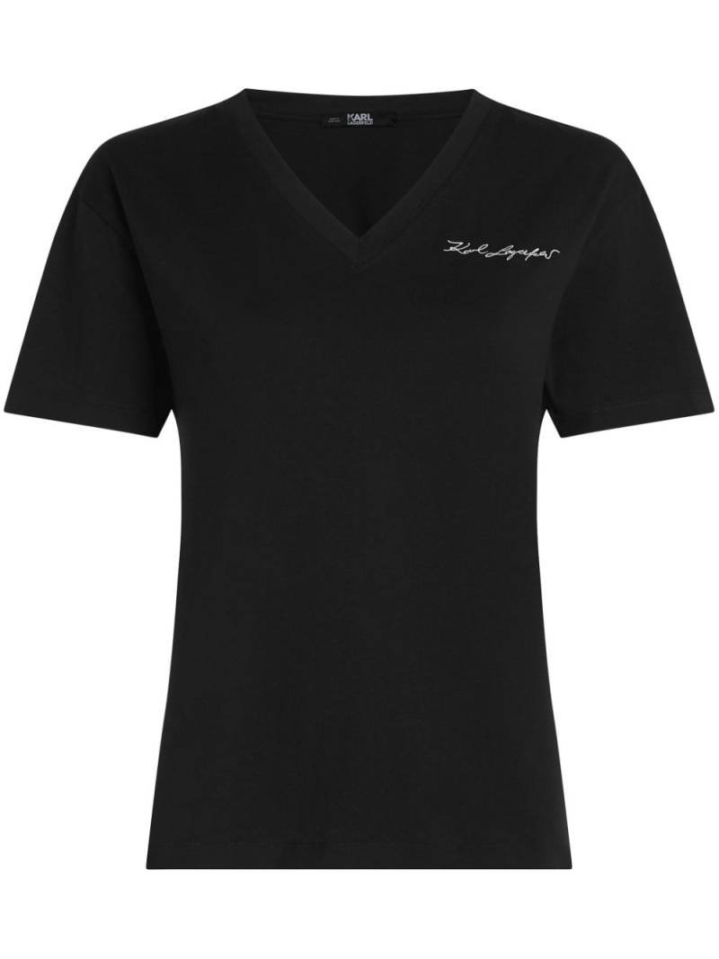 Karl Lagerfeld Signature V-neck T-shirt - Black von Karl Lagerfeld