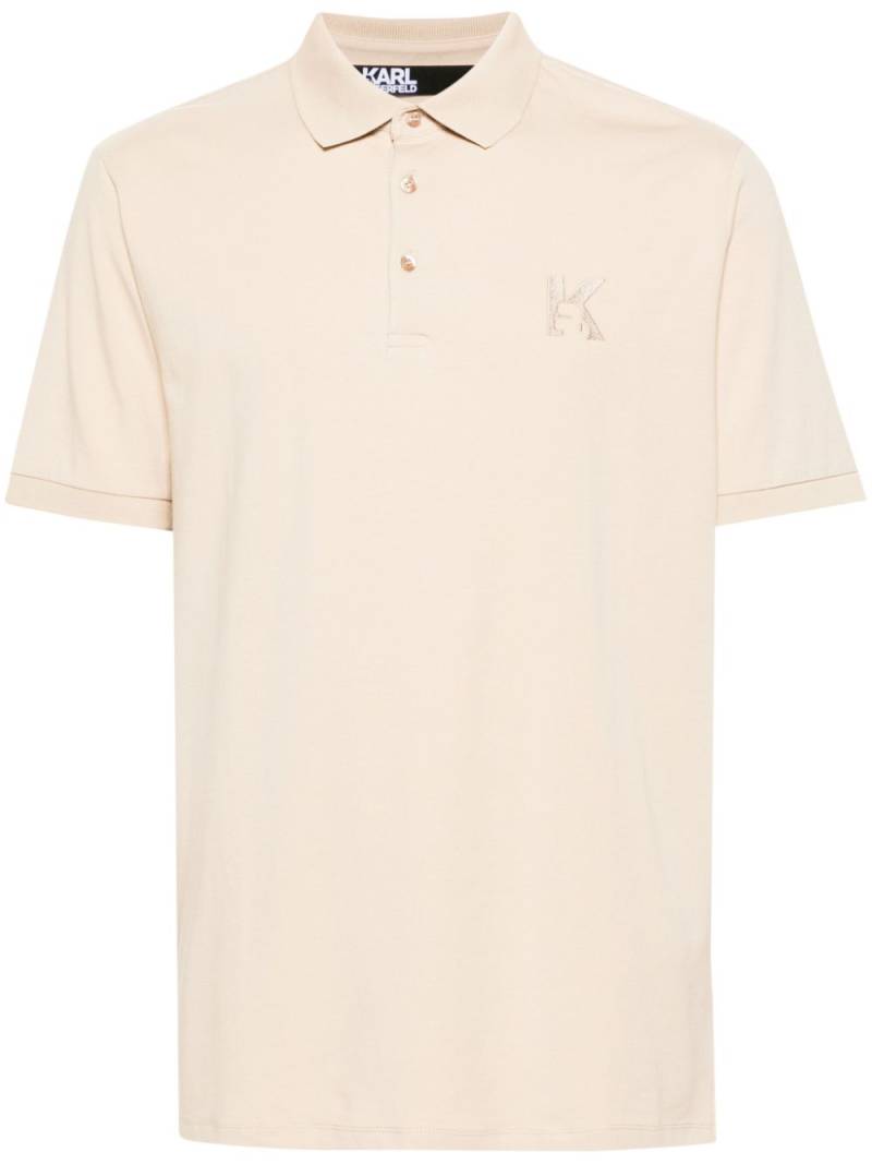 Karl Lagerfeld logo-embroidered jersey polo shirt - Neutrals von Karl Lagerfeld