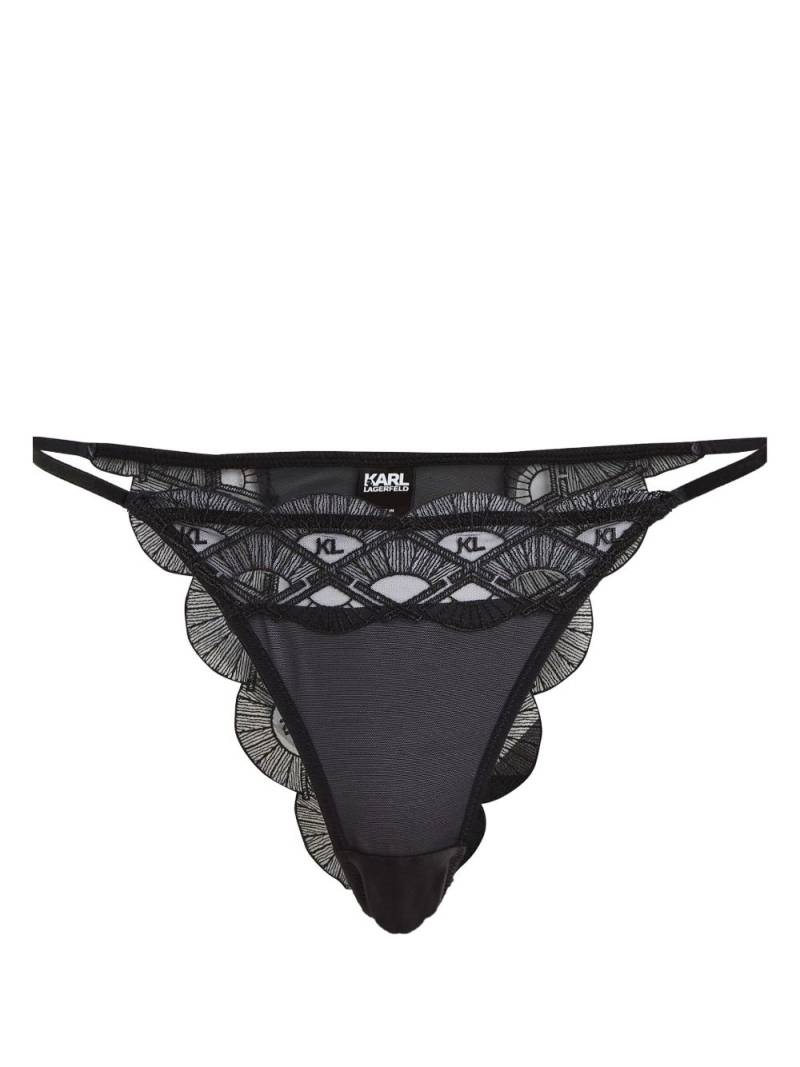 Karl Lagerfeld logo-embroidered lace Brazilian briefs - Black von Karl Lagerfeld