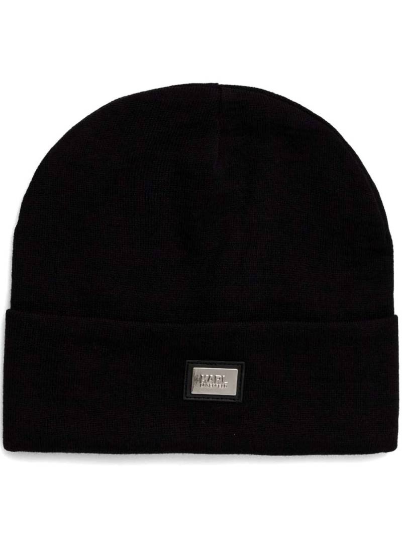 Karl Lagerfeld logo plaque beanie - Black von Karl Lagerfeld