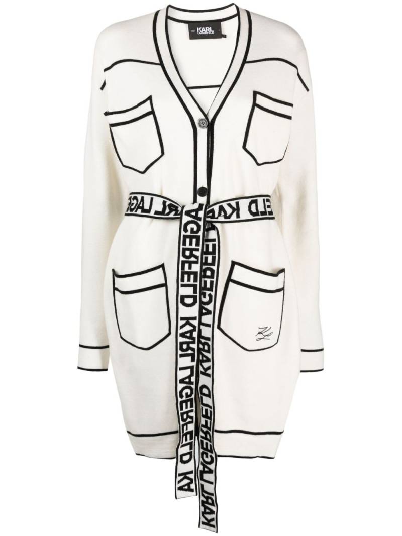 Karl Lagerfeld logo-print belt knit cardigan - White von Karl Lagerfeld