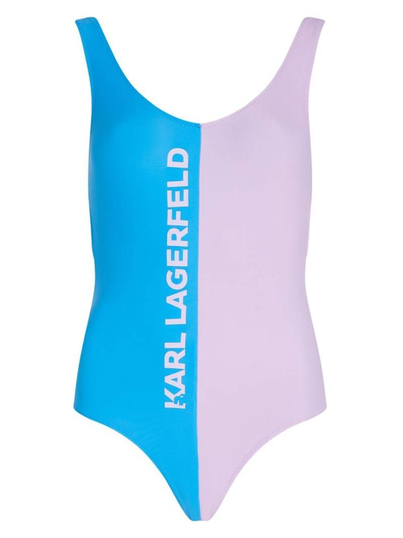 Karl Lagerfeld logo-print colour-block swimwuit - Blue von Karl Lagerfeld