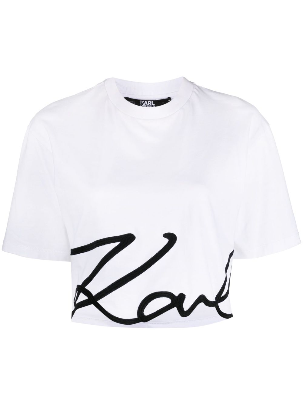 Karl Lagerfeld logo-print organic-cotton cropped T-shirt - White von Karl Lagerfeld