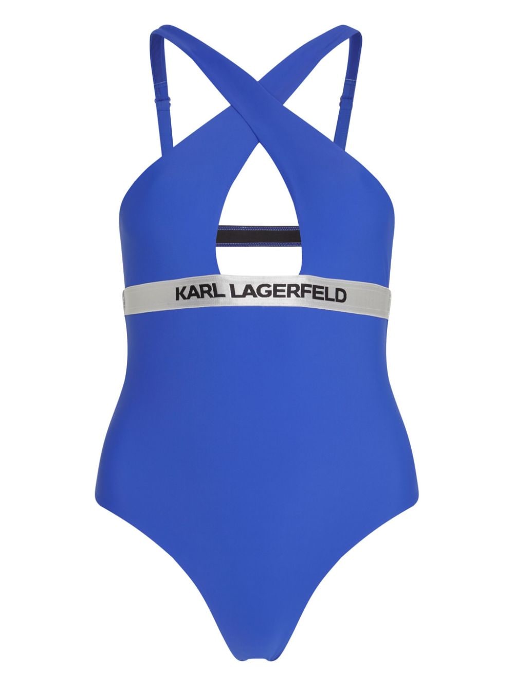 Karl Lagerfeld logo-waistband halterneck swimsuit - Blue von Karl Lagerfeld