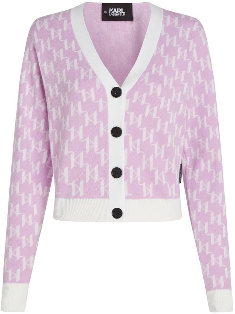 Karl Lagerfeld monogram-intarsia cropped cardigan - Purple von Karl Lagerfeld