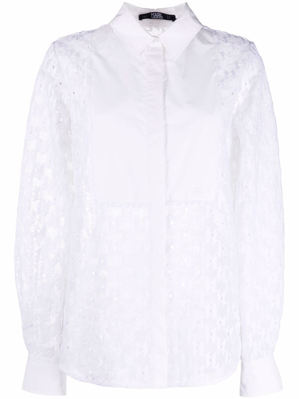 Karl Lagerfeld monogram lace bib shirt - White von Karl Lagerfeld