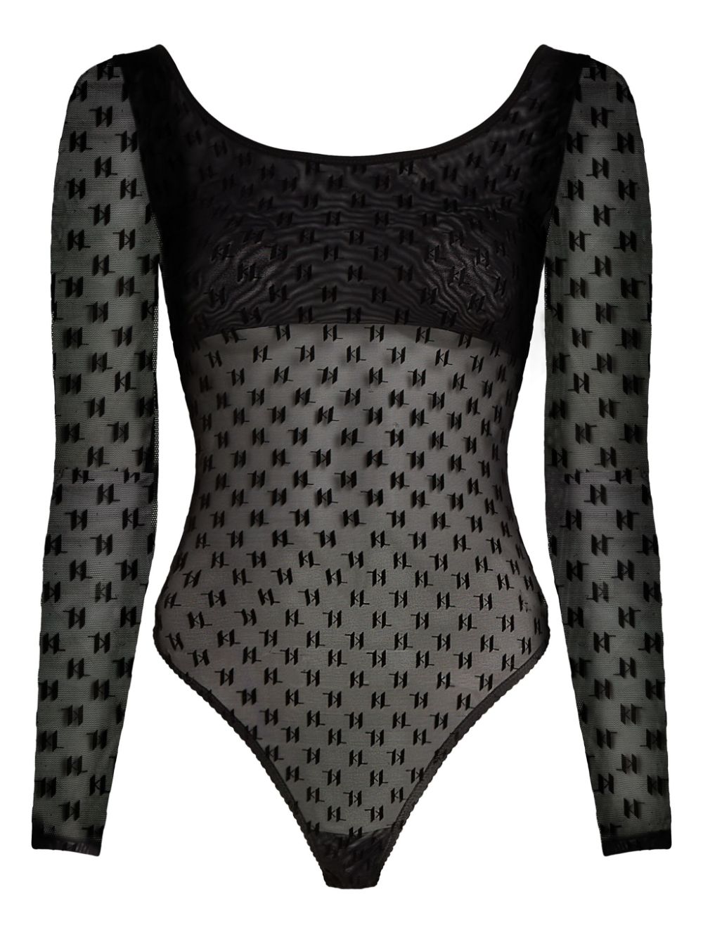 Karl Lagerfeld monogram mesh bodysuit - Black von Karl Lagerfeld