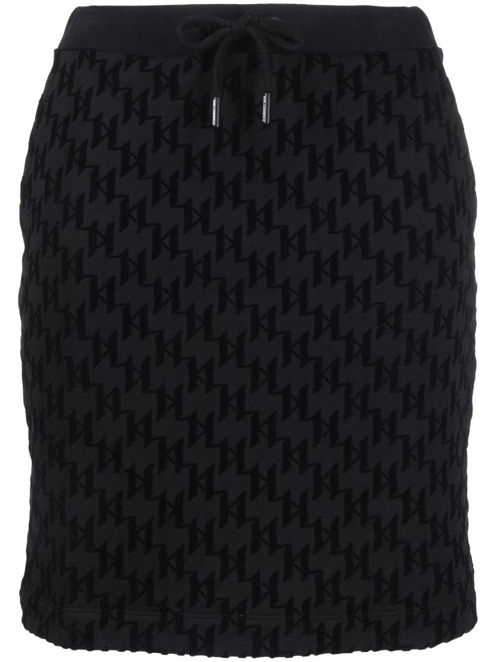 Karl Lagerfeld monogram-pattern drawstring skirt - Black von Karl Lagerfeld