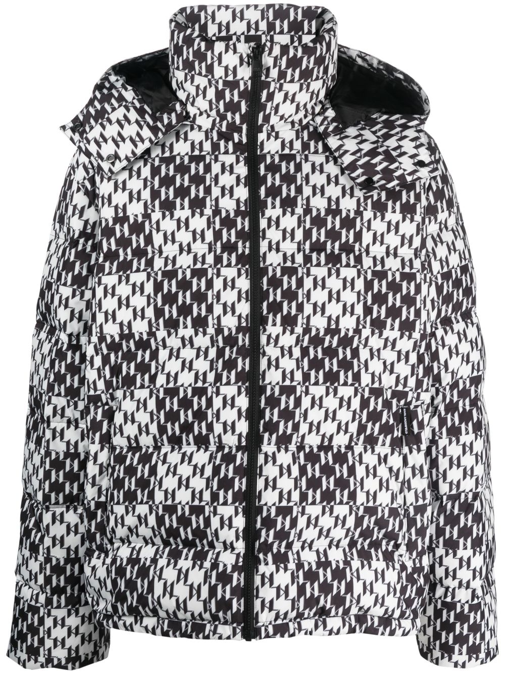 Karl Lagerfeld monogram-print checked down jacket - Black von Karl Lagerfeld