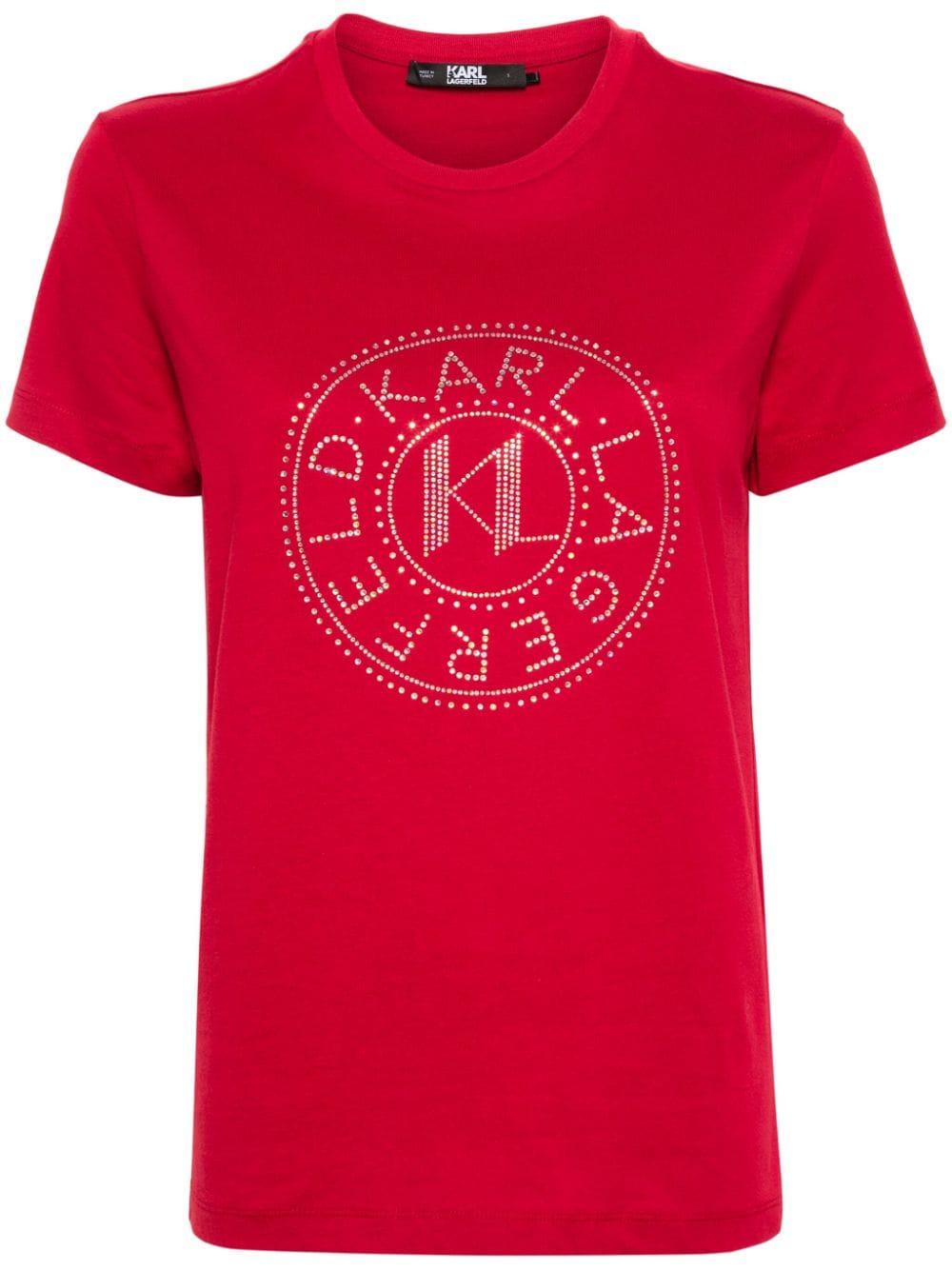 Karl Lagerfeld rhinestone-logo T-shirt - Red von Karl Lagerfeld