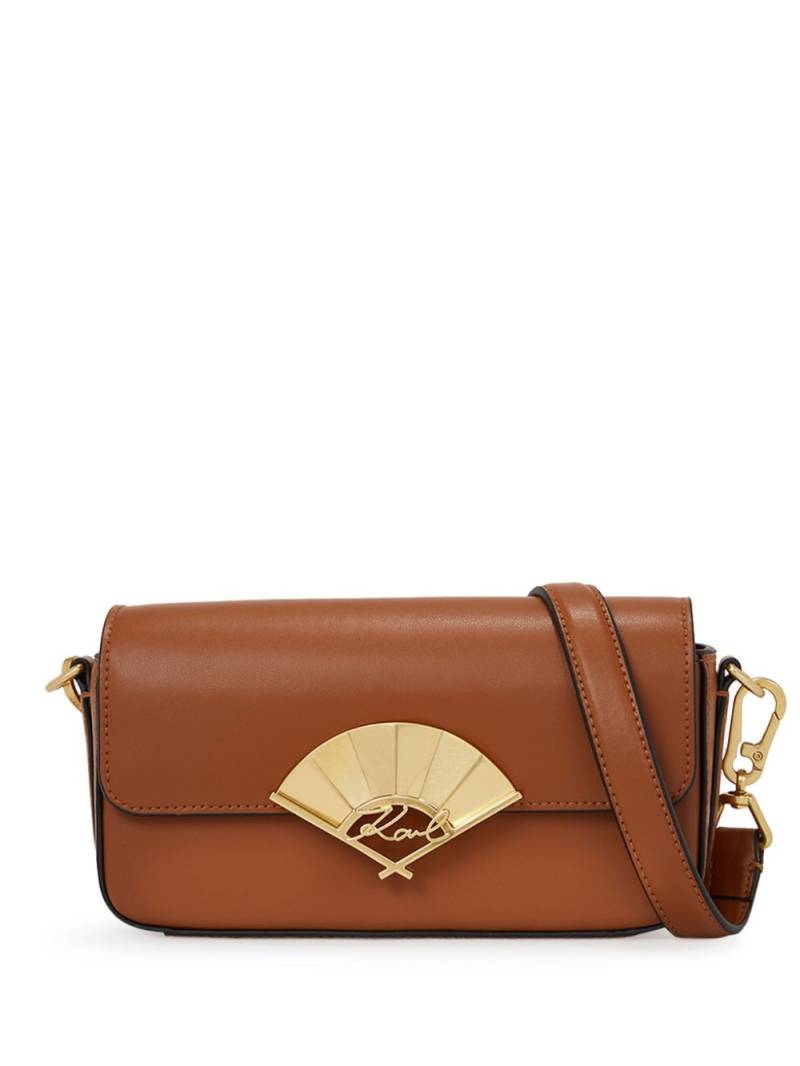 Karl Lagerfeld small Signature Fan leather crossbody bag - Brown von Karl Lagerfeld