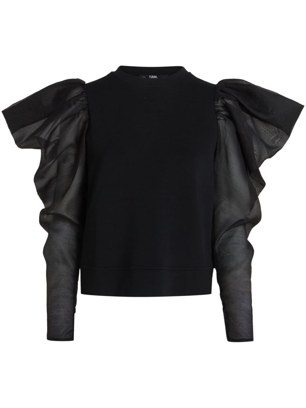 Karl Lagerfeld tulle-sleeves ruffled knit top - Black von Karl Lagerfeld