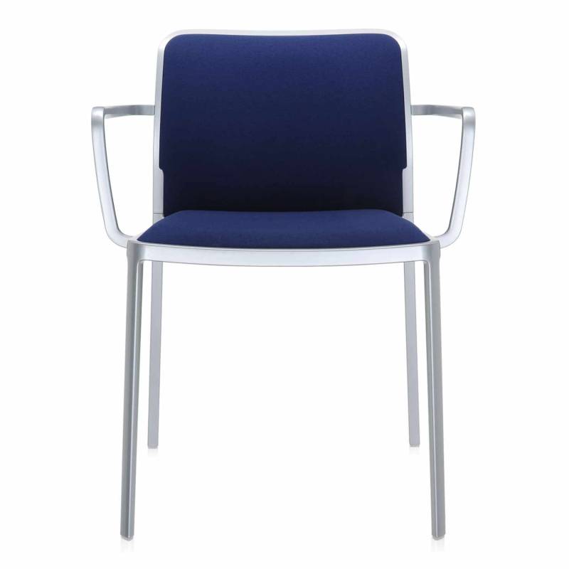 Audrey Soft Armlehnstuhl, Sitz Stoff blau, Untergestell gestell aluminium von Kartell