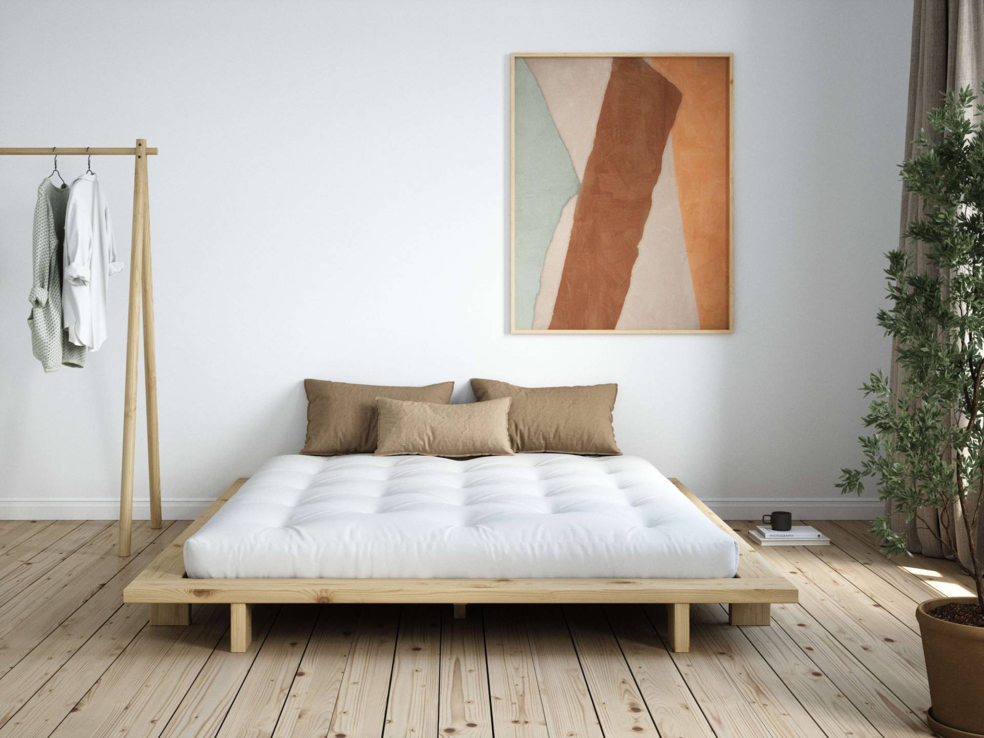 Karup Design Bettgestell »JAPAN BED Bodenbett, Holzrahmen, Futonbett, Jugendbett, Holzbett«, Massivholzbett mit Lattenrost, Kiefer massiv, Doppelbett ohne Kopfteil von Karup Design