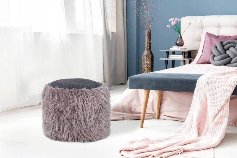 Kayoom Pouf »Fellpouf Bobtail 125, Fellhocker in zweifarbigem Design«, (1 St.), modern, dekorativ, kindersicherer Reissverschluss an der Unterseite von Kayoom