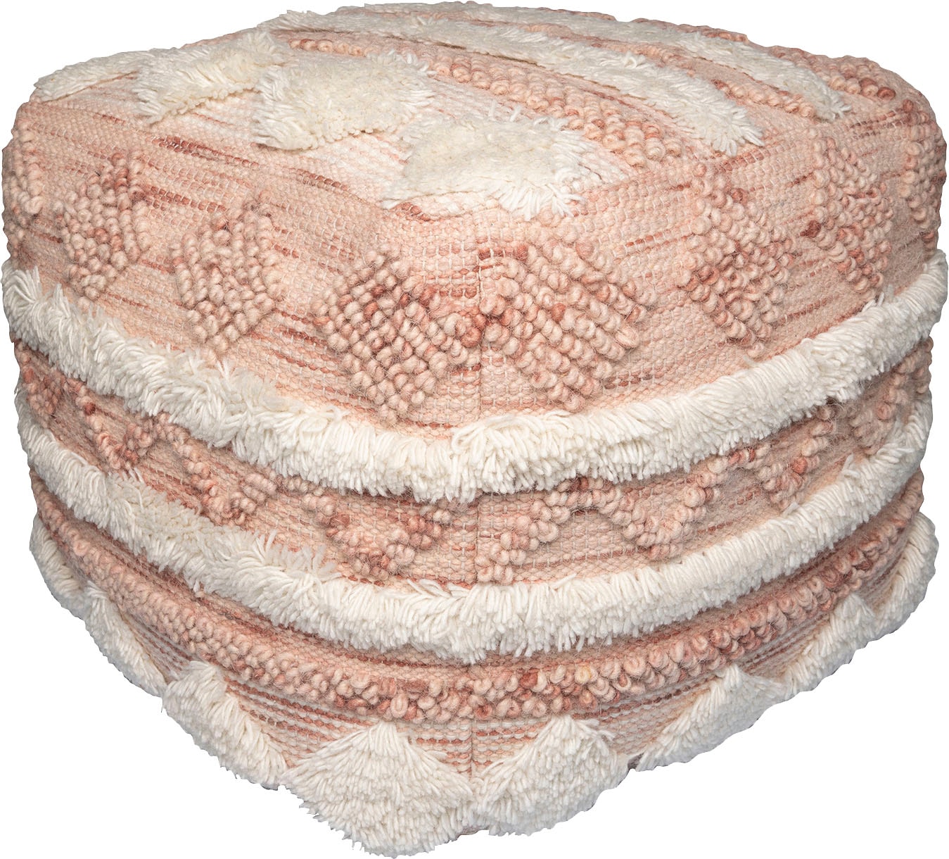 Kayoom Pouf »Bohist 225 50cm x 50cm, Strukturen mit Fransen und Quasten«, (1 St.), handgefertigt, Unikat, sehr gut kombinierbar, vielfältig im Einsatz von Kayoom