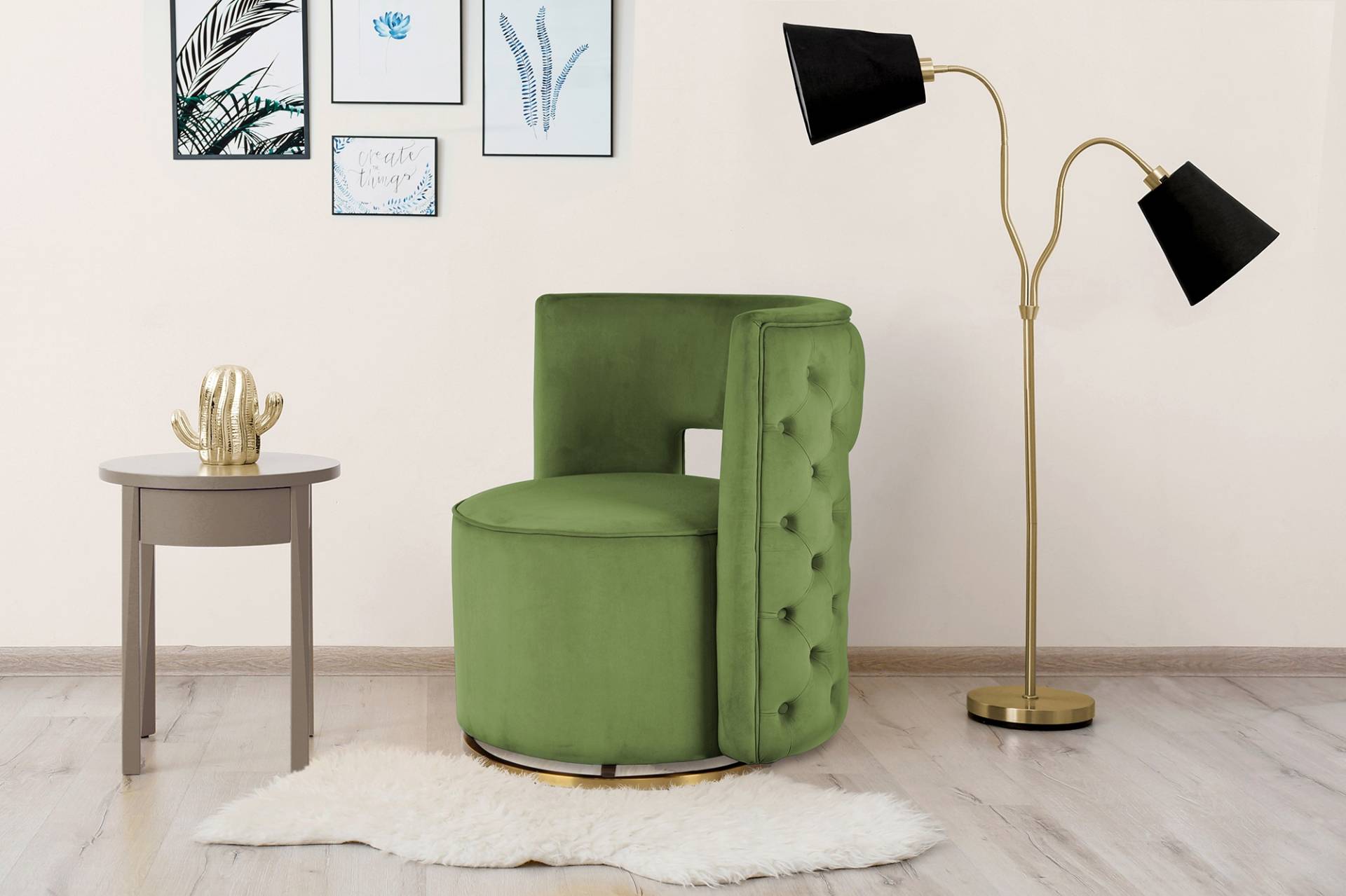 Kayoom Sessel »Drehsessel Beverly 125, drehbar, Gestell aus Eisen,samtige Oberfläch«, (1 St.), rund, glamourös, gesteppter Rücken, abgerundete,Drehsessel Kayoom Sessel »Drehsessel Beverly 125, drehbar, Gestell aus Eisen,samtige Oberfläch«, (1 St.), rund, glamourös, gesteppter Rücken, abgerundete,Drehsessel von Kayoom