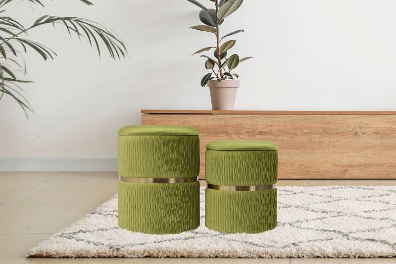 Kayoom Sitzhocker »Hocker Milas 2er-Set, Praktischer und versteckter Stauraum«, (Set, 2 St.), stapelbar, mit Stauraum, Edelstahlsockel, Farbenfroh unaufdringlich von Kayoom