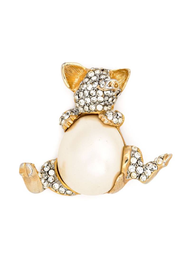 Kenneth Jay Lane teddy bear pearl-embellished brooch - Gold von Kenneth Jay Lane