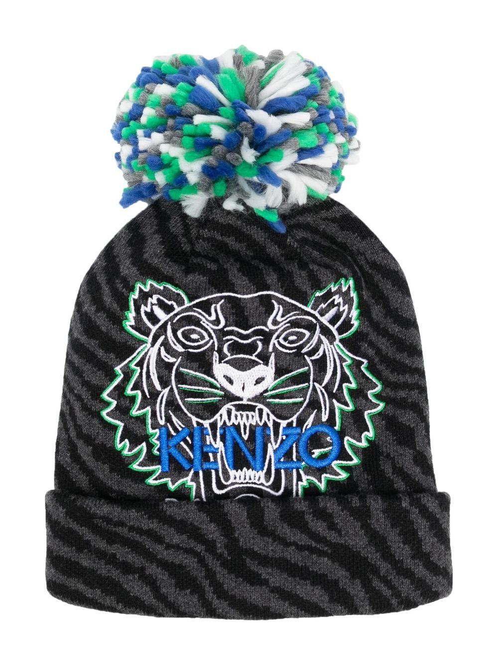 Kenzo Kids Tiger Head-patch pompom beanie - Blue von Kenzo Kids