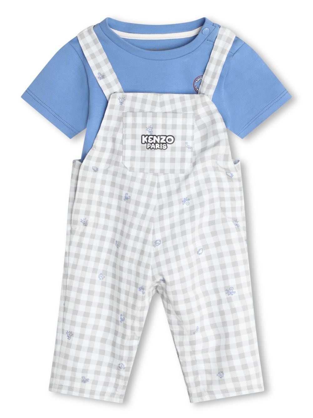 Kenzo Kids checked cotton dungarees set - Blue von Kenzo Kids