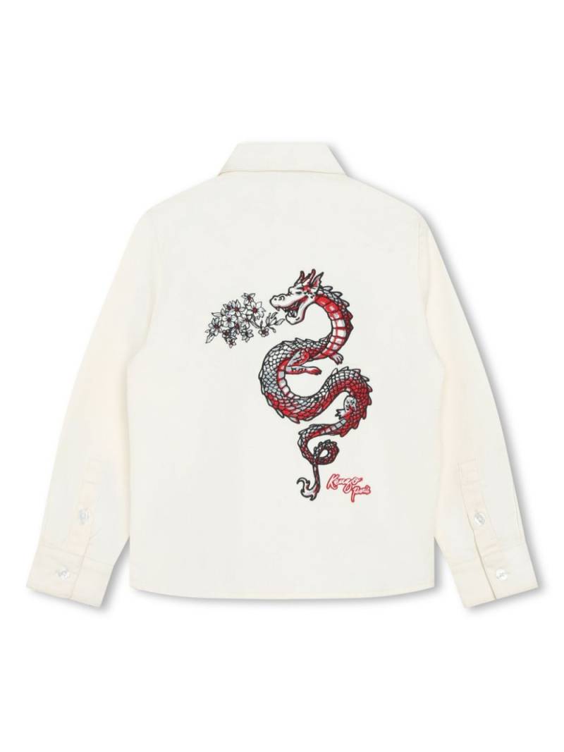 Kenzo Kids dragon-embroidered cotton shirt - White von Kenzo Kids