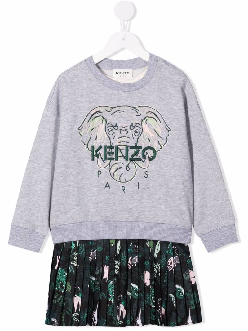 Kenzo Kids elephant-print cotton dress - Grey von Kenzo Kids