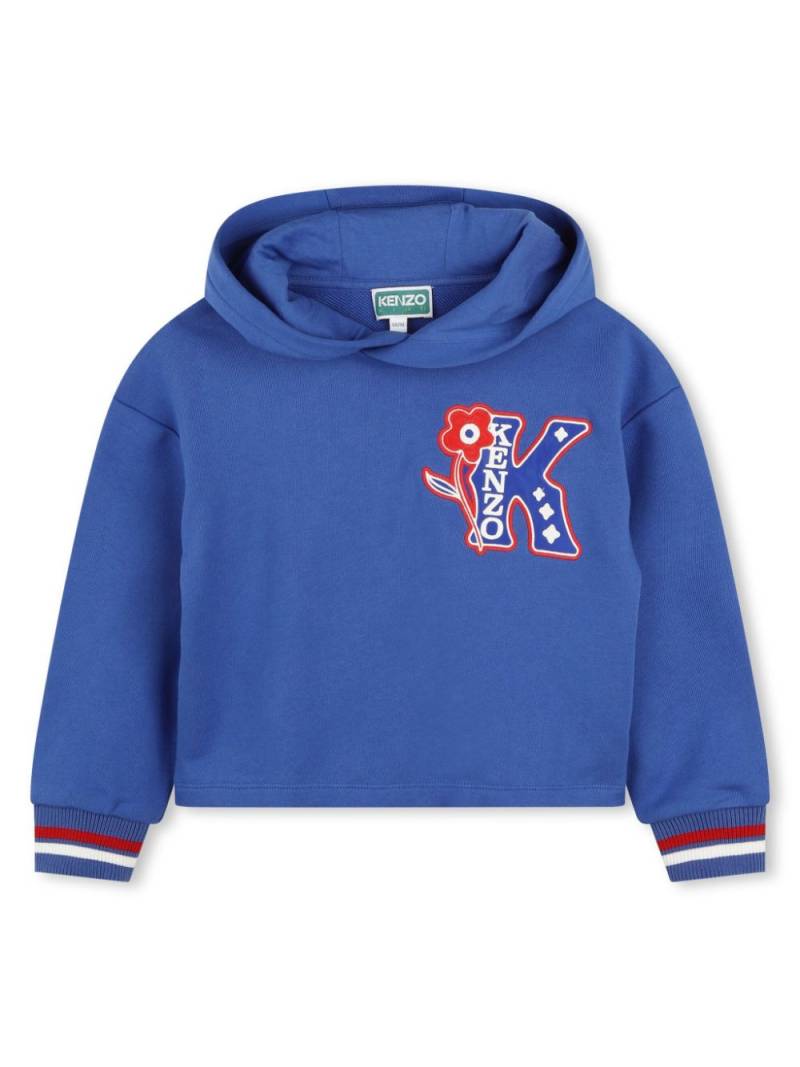 Kenzo Kids embroidered logo cotton hoodie - Blue von Kenzo Kids