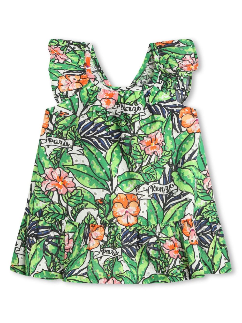 Kenzo Kids floral-motif ruffled flared dress - Green von Kenzo Kids