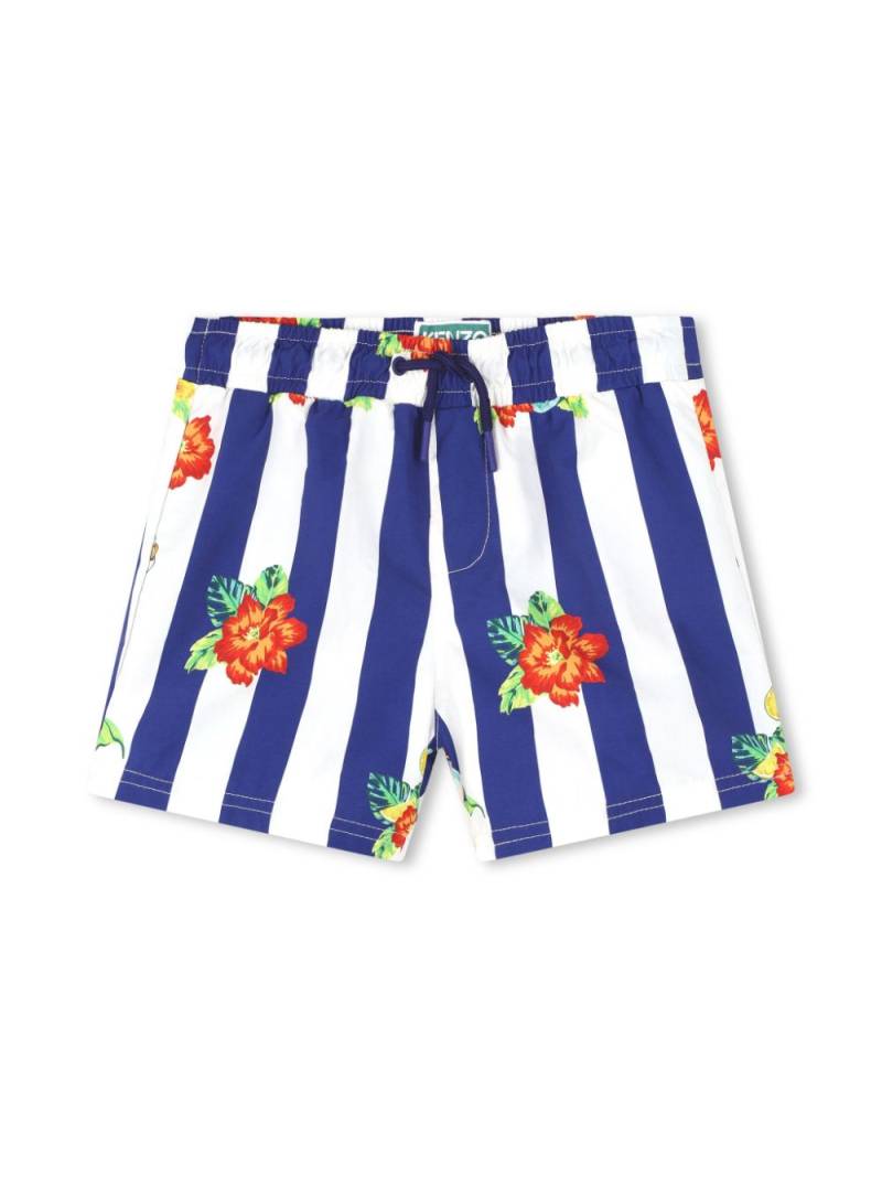 Kenzo Kids floral-print striped swim shorts - White von Kenzo Kids