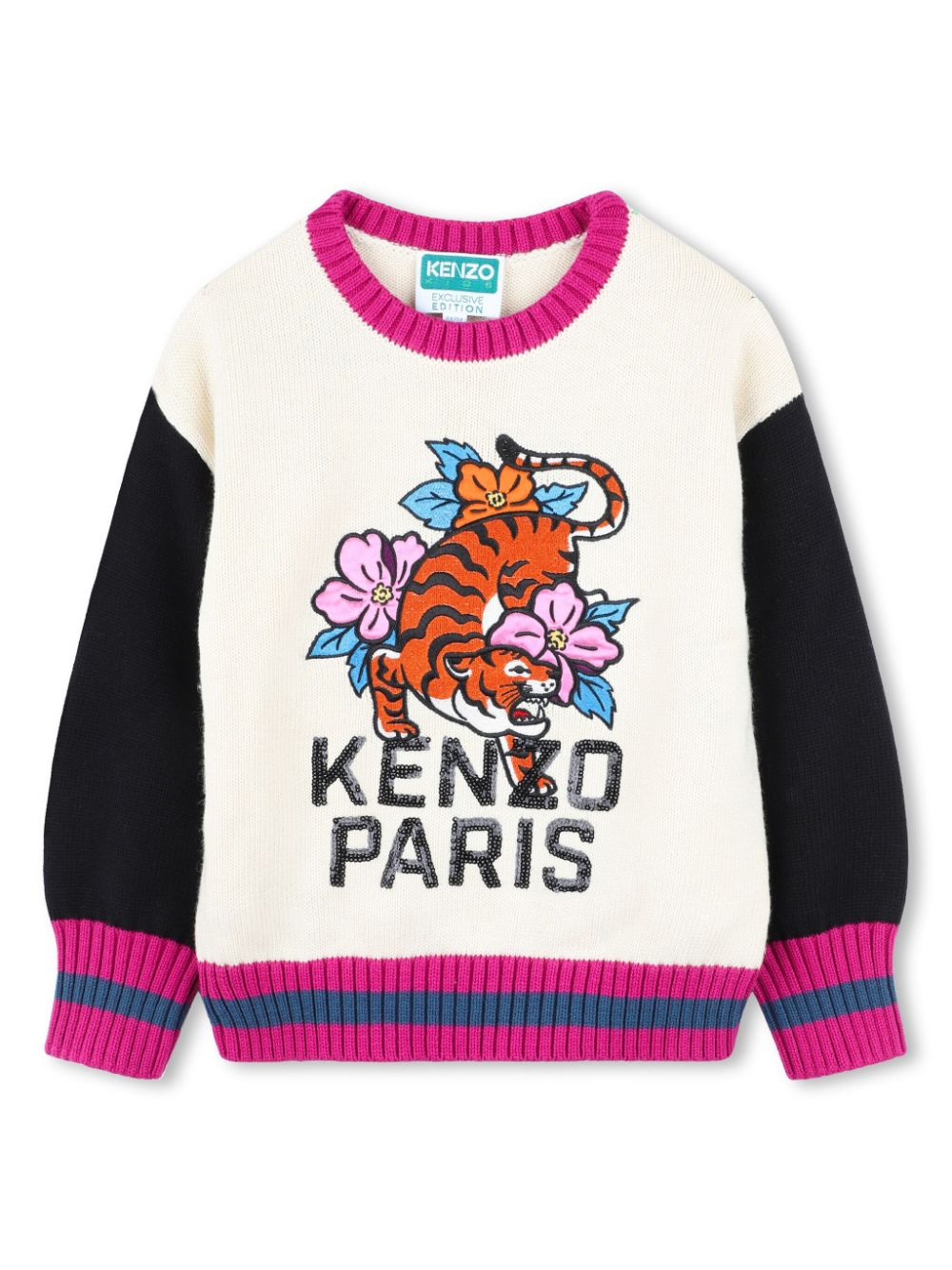 Kenzo Kids floral tiger intarsia jumper - White von Kenzo Kids